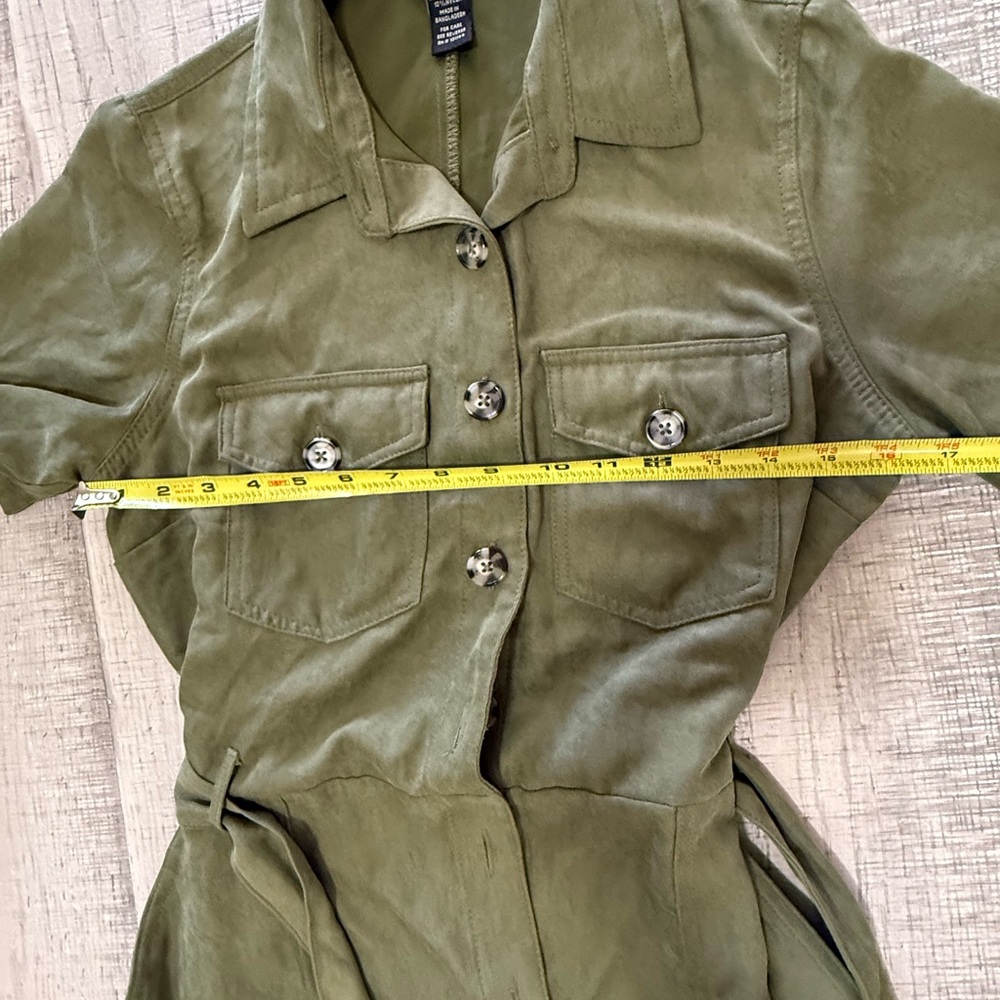 Millenium Olive Button Front Utility Midi Shirt Dress with Belt – Size Small - Picture 10 of 12
